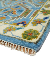 Blue, Brown and Beige Hand Knotted Wool Antique Vintage Style wool Area Rug
