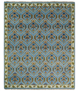 Blue, Brown and Beige Hand Knotted Wool Antique Vintage Style wool Area Rug