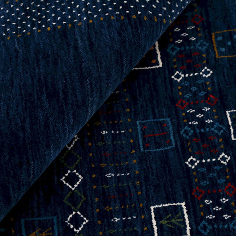 Blue Center Pattern Hand Loomed Wool Area Rug