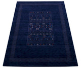 Blue Center Pattern Hand Loomed Wool Area Rug