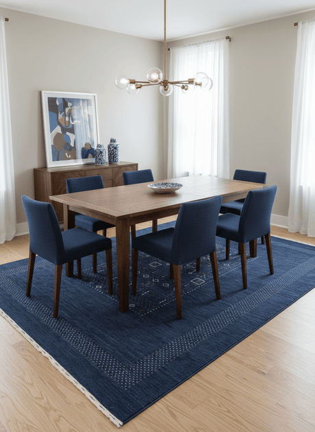 Blue Center Pattern Hand Loomed Wool Area Rug