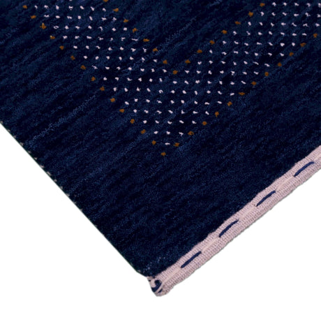Blue Center Pattern Hand Loomed Wool Area Rug