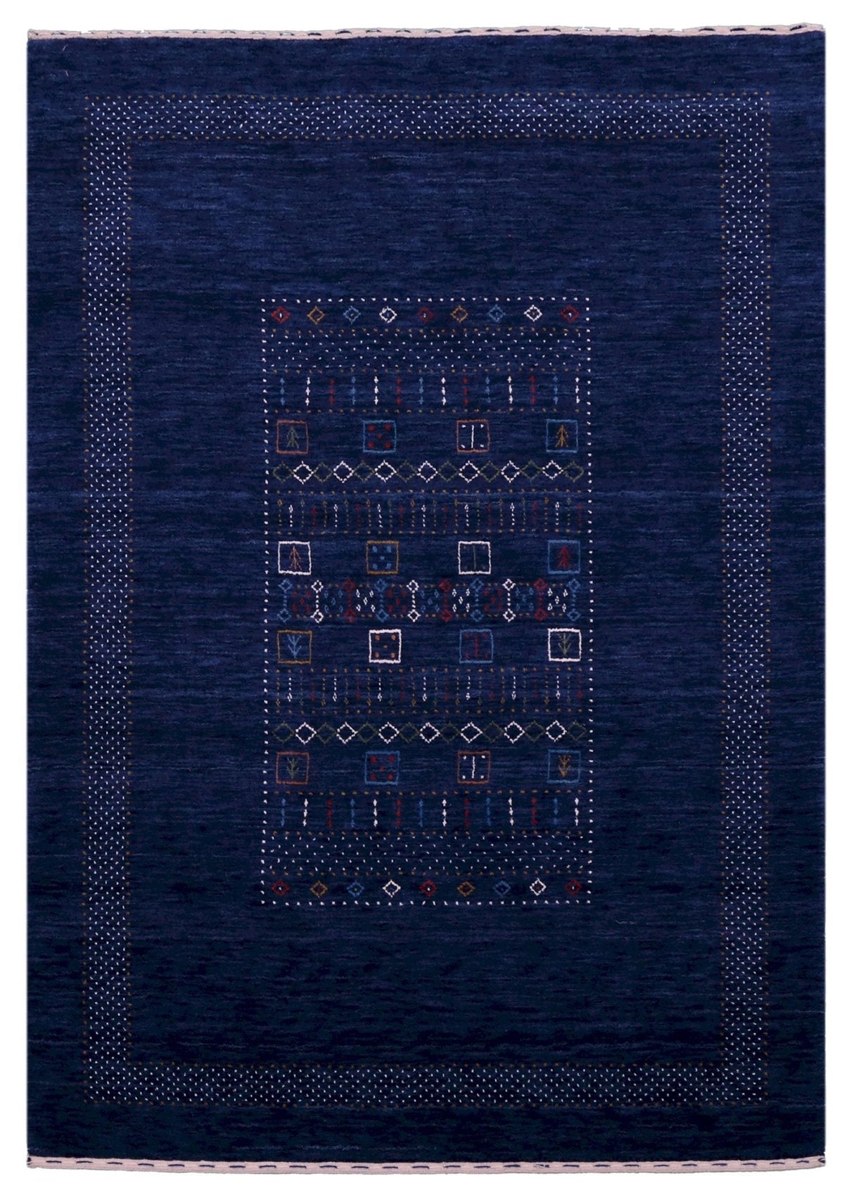 Blue Center Pattern Hand Loomed Wool Area Rug