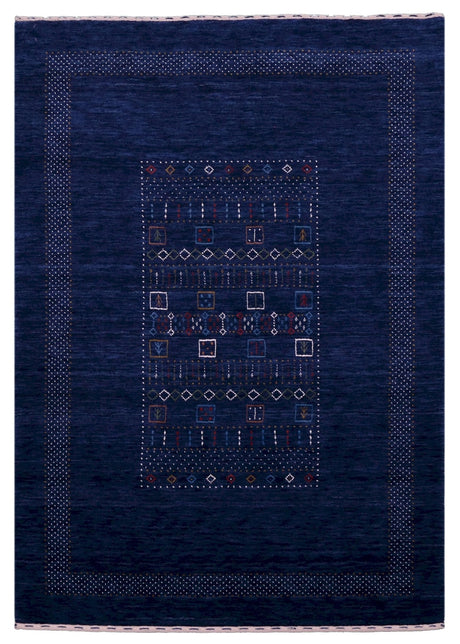 Blue Center Pattern Hand Loomed Wool Area Rug