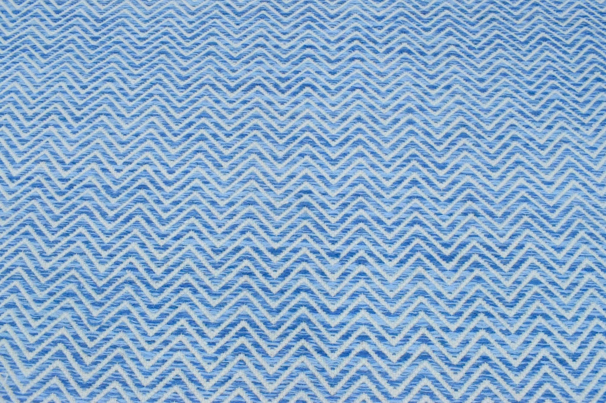 Blue Chevron Pattern Dhurrie Wool Area Rug