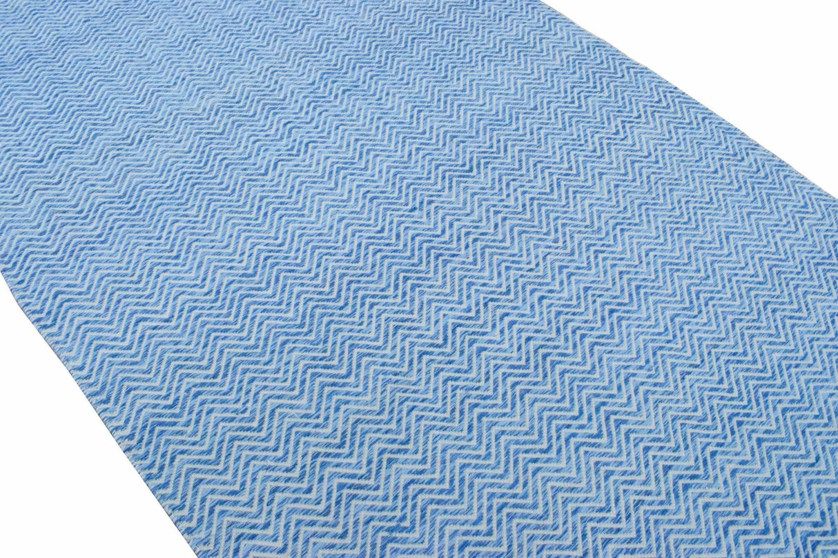 Blue Chevron Pattern Dhurrie Wool Area Rug
