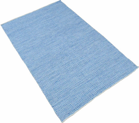 Blue Chevron Pattern Dhurrie Wool Area Rug