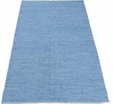 Blue Chevron Pattern Dhurrie Wool Area Rug