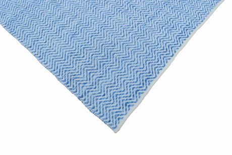 Blue Chevron Pattern Dhurrie Wool Area Rug