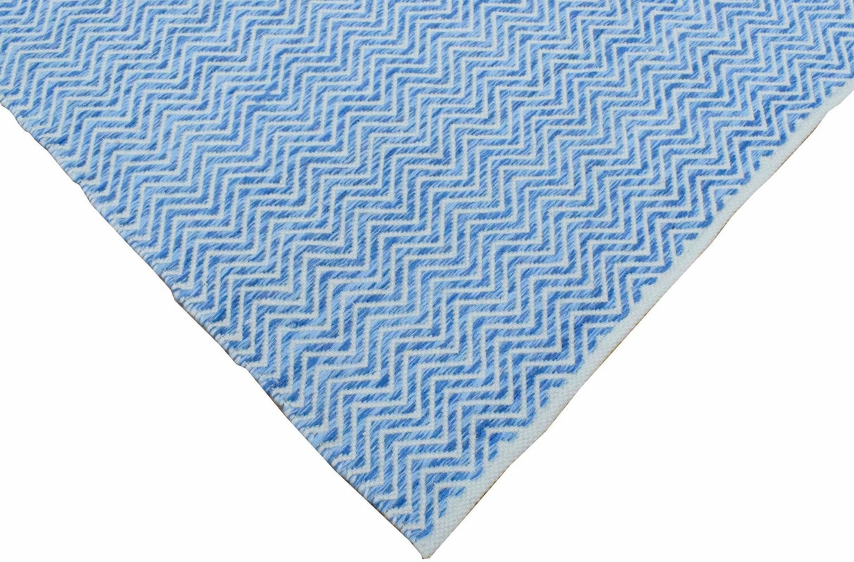 Blue Chevron Pattern Dhurrie Wool Area Rug