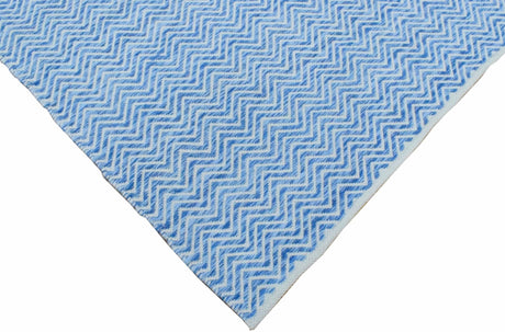 Blue Chevron Pattern Dhurrie Wool Area Rug