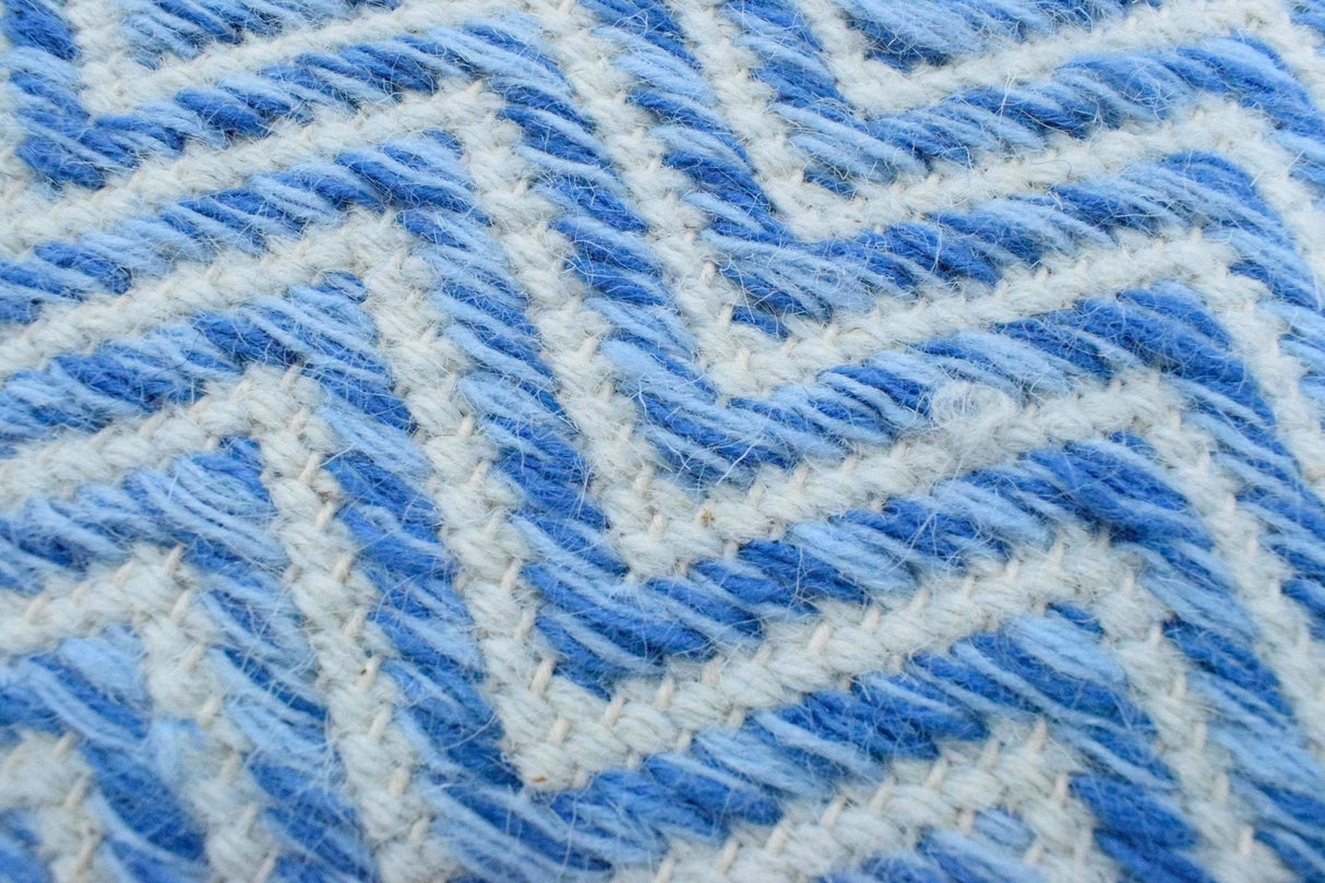 Blue Chevron Pattern Dhurrie Wool Area Rug