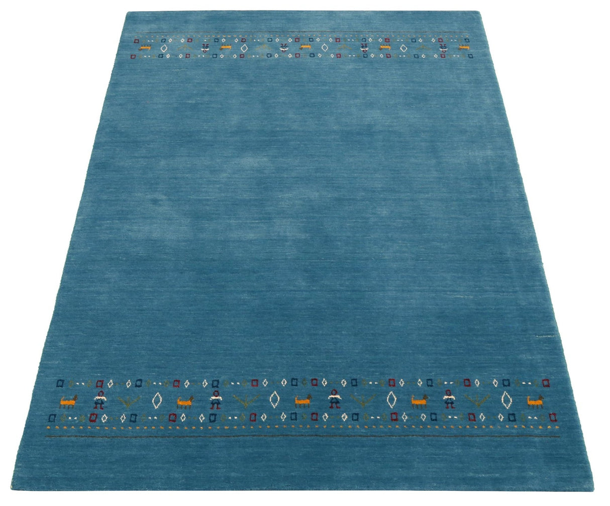 Blue Contemporary Design Hand Loomed Wool Area Rug