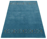 Blue Contemporary Design Hand Loomed Wool Area Rug