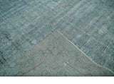 Blue Fine Hand Knotted Distressed Antique Finish 8x11 Wool Area Rug