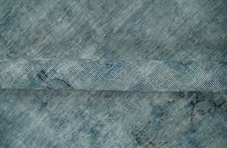 Blue Fine Hand Knotted Distressed Antique Finish 8x11 Wool Area Rug