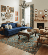 Blue, Green And Rust Traditional Turkish knot fine Hand knotted Wool Area Rug