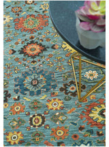 Blue, Green And Rust Traditional Turkish knot fine Hand knotted Wool Area Rug