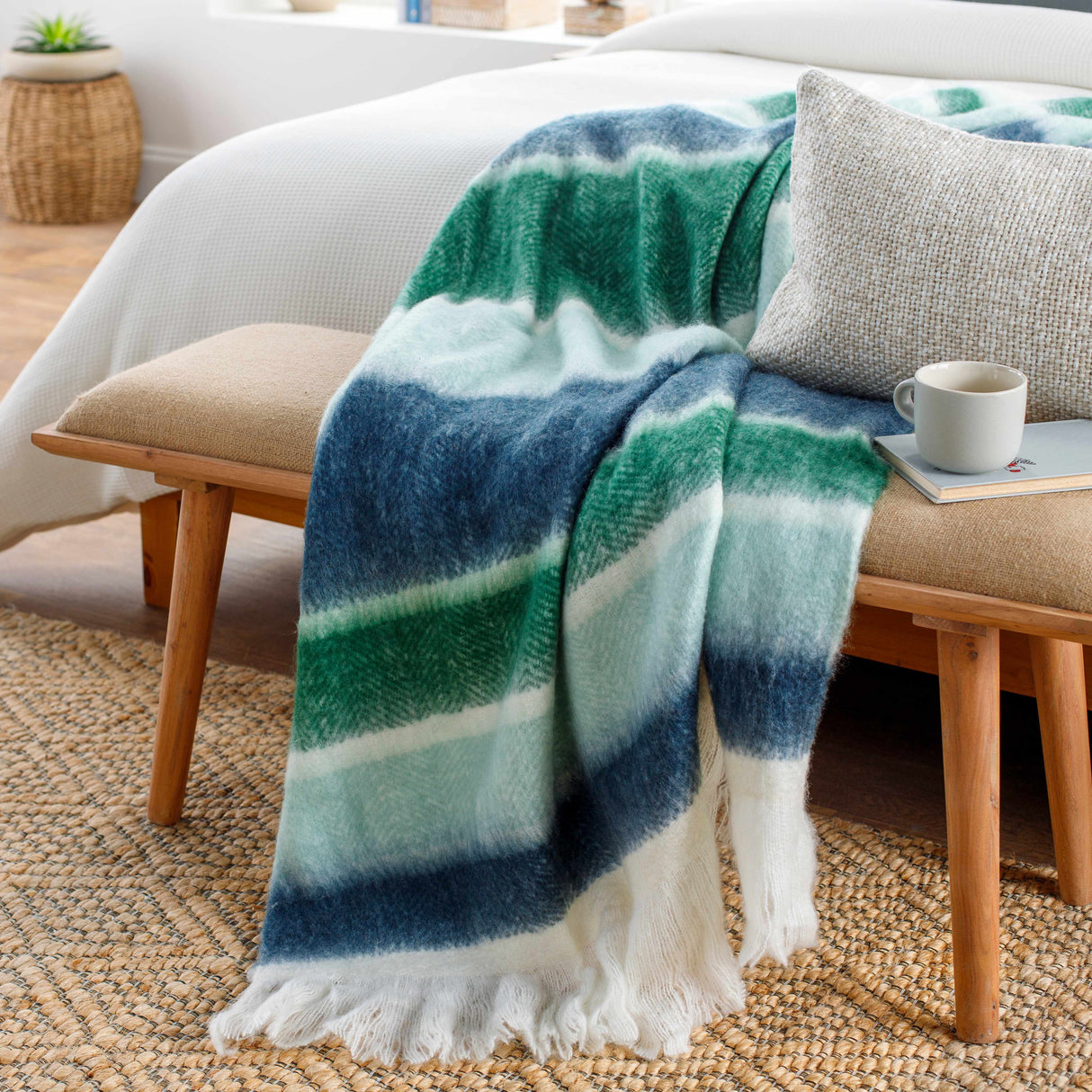 Blue Green White Fleece Throw Blanket-Throw Blankets-Parc Decor