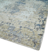 Blue, Ivory and Beige Hand Knotted Abstract 8x10 Bamboo Silk Area Rug | TRD2911