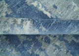 Blue, Ivory and Gray Modern Abstract 6x9 Hand Loomed Blended wool and Art silk Area Rug