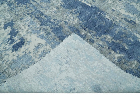 Blue, Ivory and Gray Modern Abstract 6x9 Hand Loomed Blended wool and Art silk Area Rug