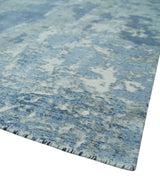 Blue, Ivory and Gray Modern Abstract 6x9 Hand Loomed Blended wool and Art silk Area Rug-Area Rug-Parc Decor