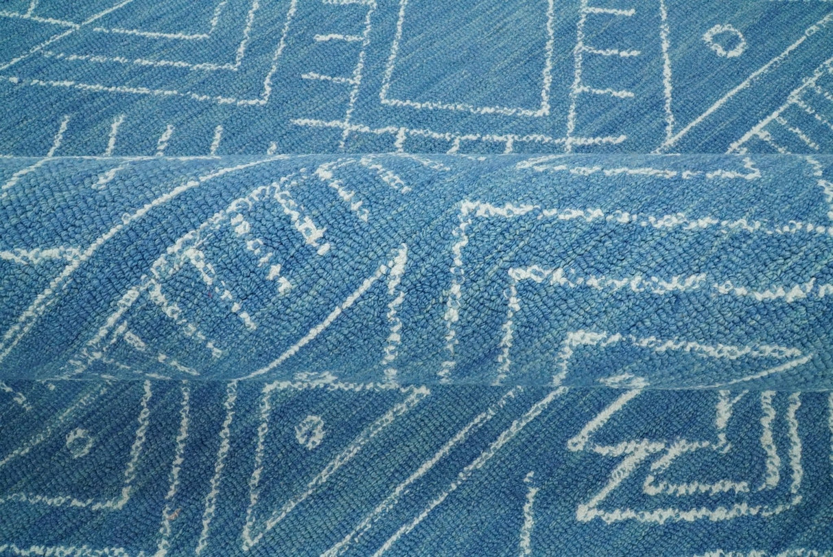 Blue Modern Contemporary Hand Tufted Wool Area Rug