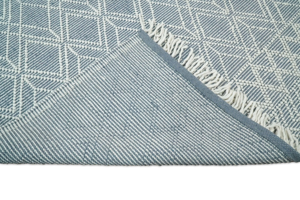 Blue Modern Contemporary Hand Woven Wool Area Rug