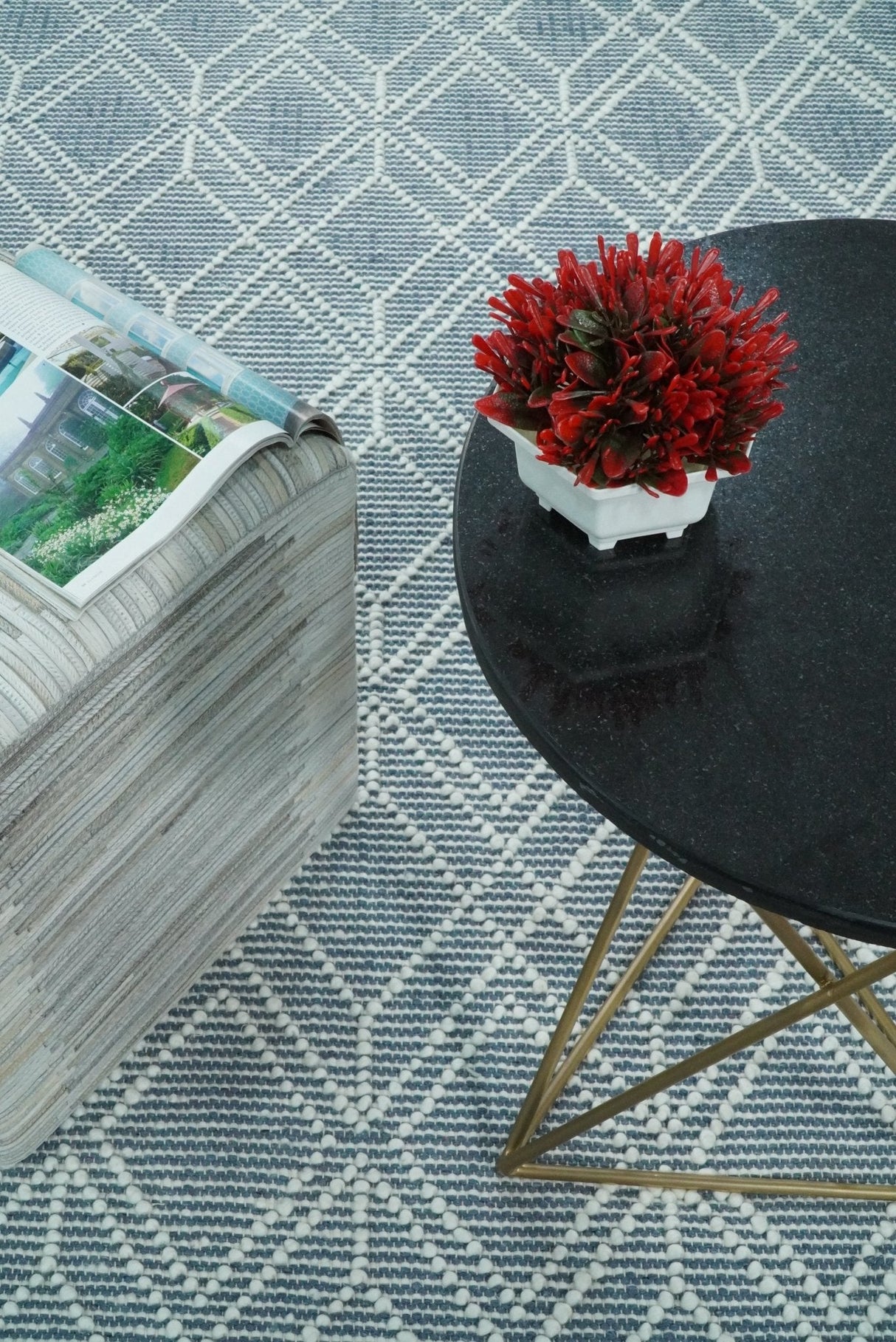 Blue Modern Contemporary Hand Woven Wool Area Rug