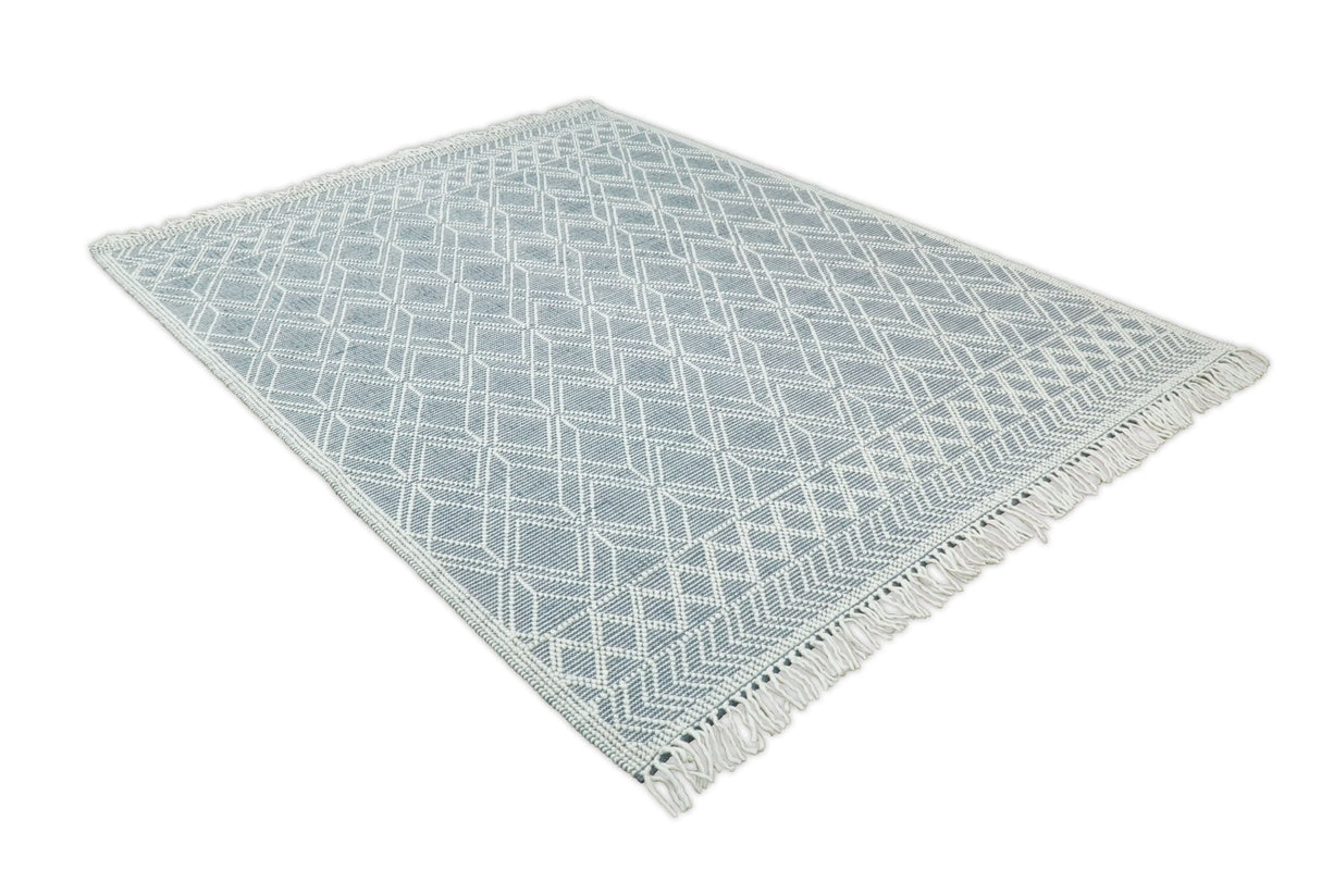 Blue Modern Contemporary Hand Woven Wool Area Rug