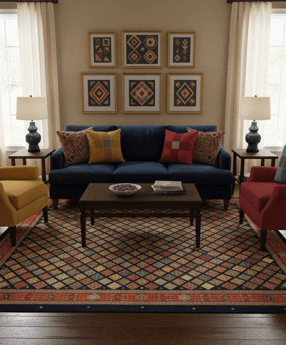 Blue Modern Geometrical Design 9x12 Hand Knotted wool Area Rug