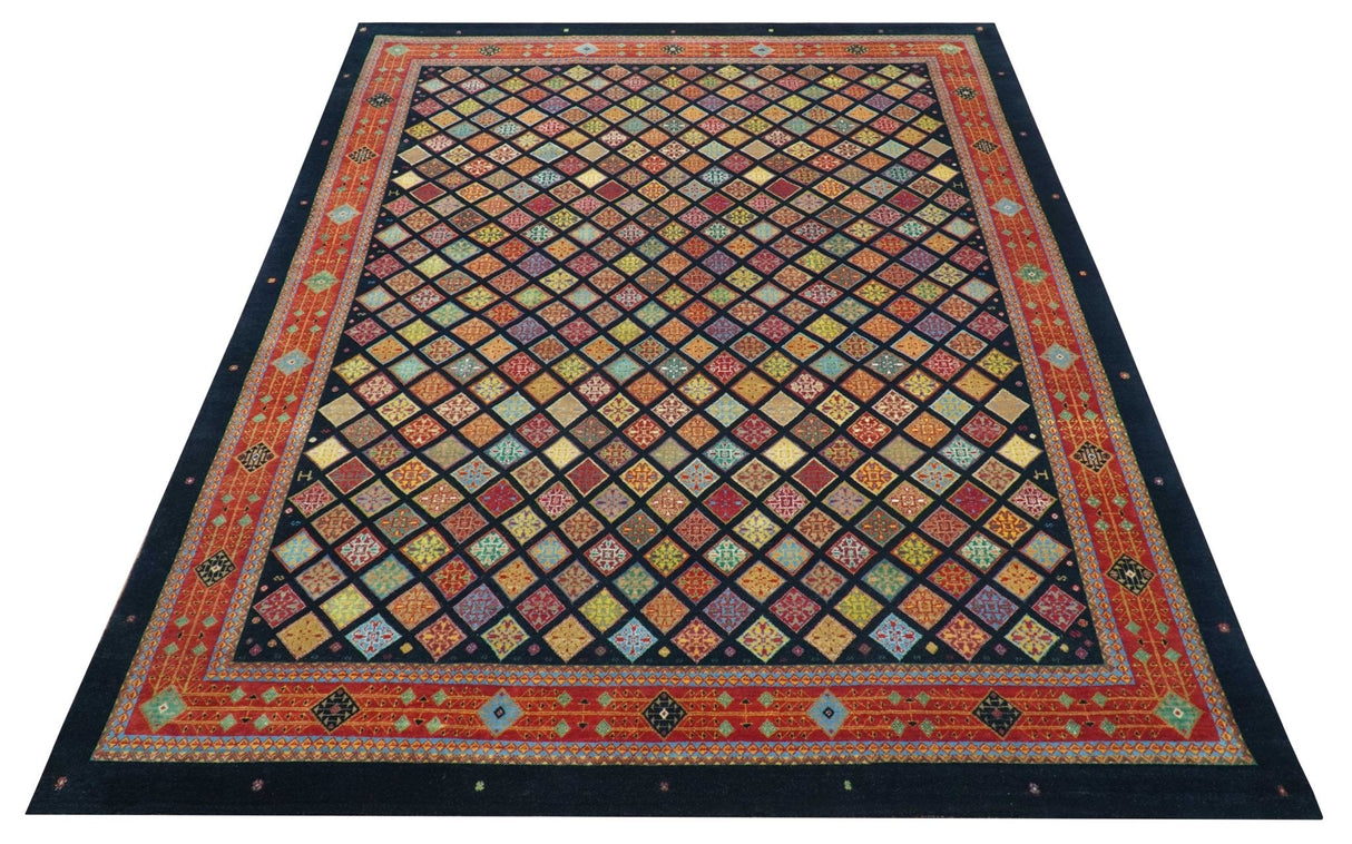 Blue Modern Geometrical Design 9x12 Hand Knotted wool Area Rug