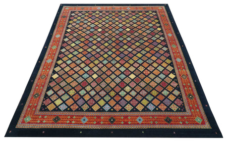 Blue Modern Geometrical Design 9x12 Hand Knotted wool Area Rug