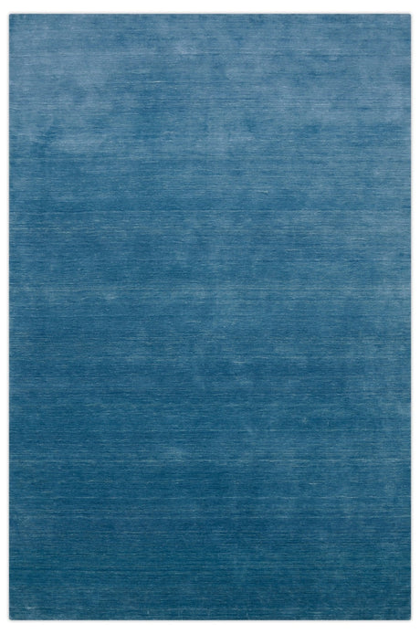Blue Modern Solid Design Hand Loomed Wool Area Rug