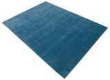 Blue Modern Solid Design Hand Loomed Wool Area Rug