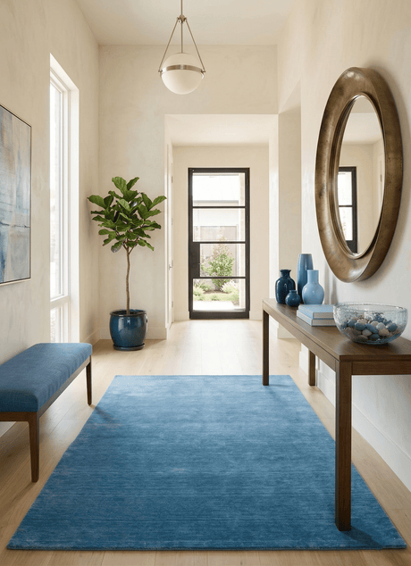 Blue Modern Solid Design Hand Loomed Wool Area Rug
