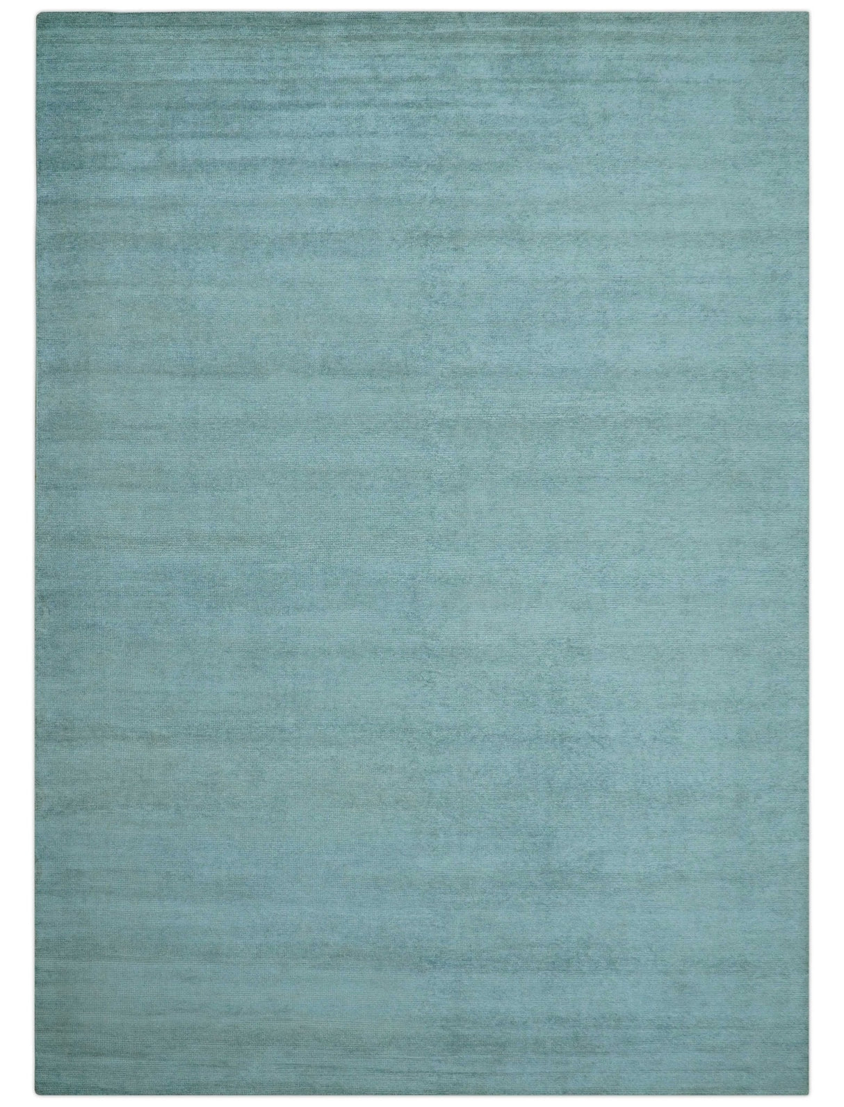 Blue Modern Solid Low Pile Hand Knotted 10x14 Bamboo Silk Area Rug