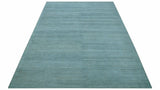 Blue Modern Solid Low Pile Hand Knotted 10x14 Bamboo Silk Area Rug