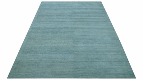 Blue Modern Solid Low Pile Hand Knotted 10x14 Bamboo Silk Area Rug