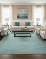 Blue Modern Solid Low Pile Hand Knotted 10x14 Bamboo Silk Area Rug