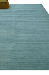 Blue Modern Solid Low Pile Hand Knotted 10x14 Bamboo Silk Area Rug