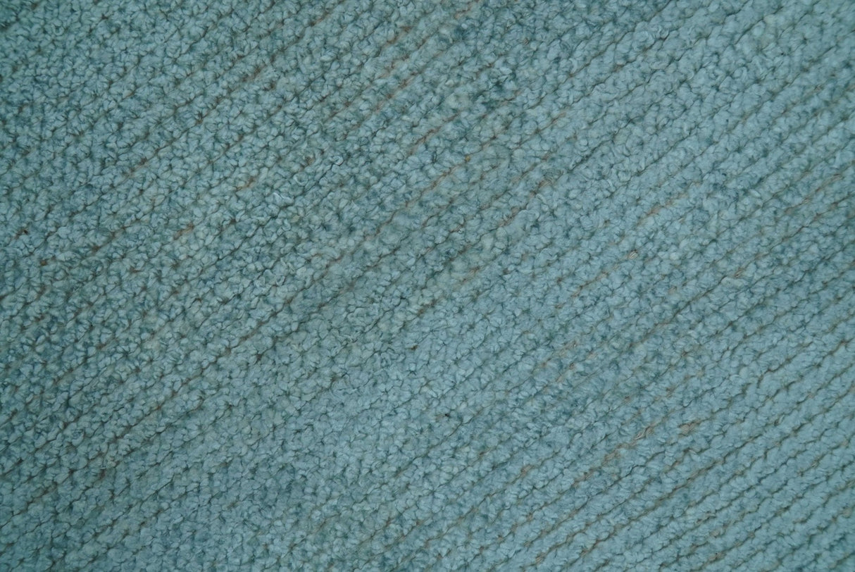 Blue Modern Solid Low Pile Hand Knotted 10x14 Bamboo Silk Area Rug