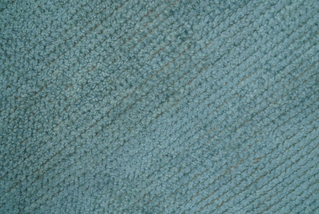 Blue Modern Solid Low Pile Hand Knotted 10x14 Bamboo Silk Area Rug