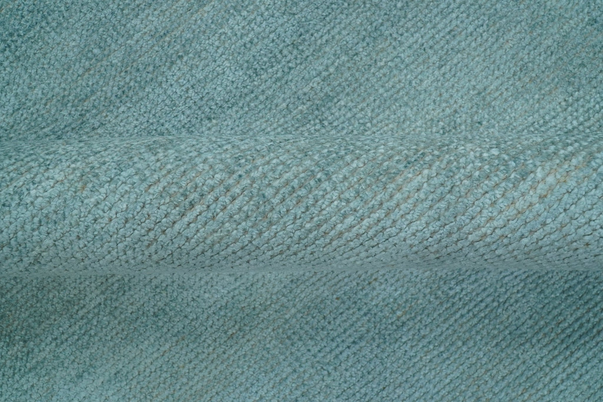 Blue Modern Solid Low Pile Hand Knotted 10x14 Bamboo Silk Area Rug