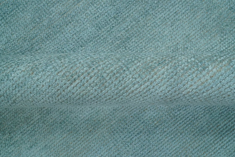 Blue Modern Solid Low Pile Hand Knotted 10x14 Bamboo Silk Area Rug