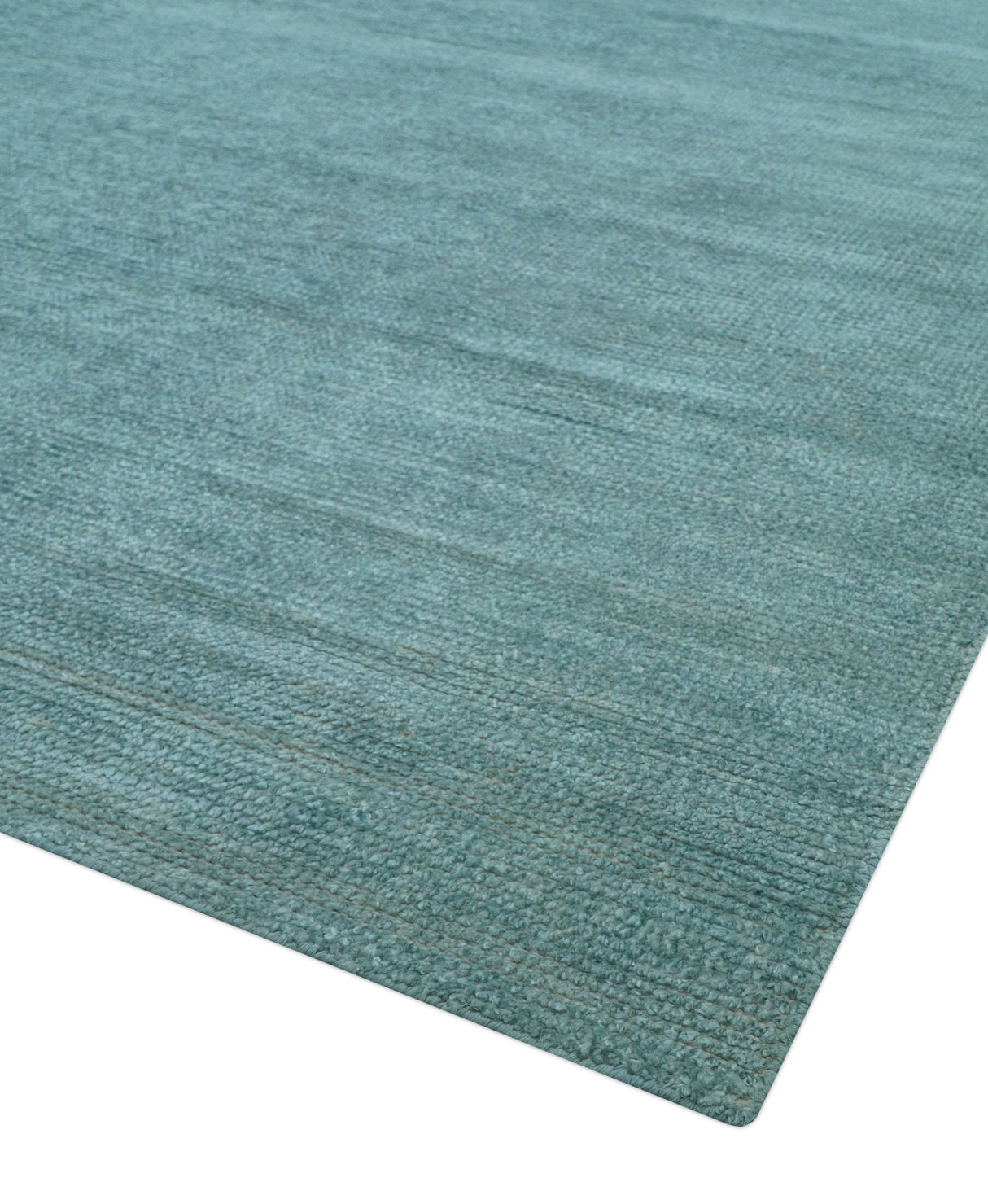 Blue Modern Solid Low Pile Hand Knotted 10x14 Bamboo Silk Area Rug