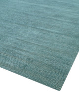 Blue Modern Solid Low Pile Hand Knotted 10x14 Bamboo Silk Area Rug