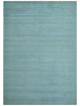 Blue Modern Solid Low Pile Hand Knotted 10x14 Bamboo Silk Area Rug