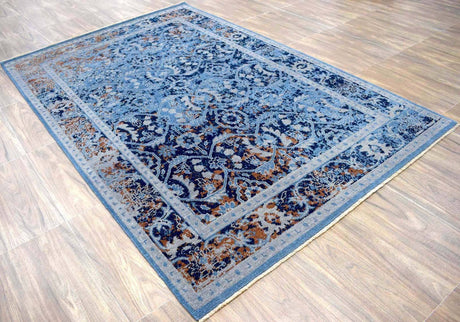 Blue Modern Style Hand Knotted Wool 5.6x8.6 Area Rug